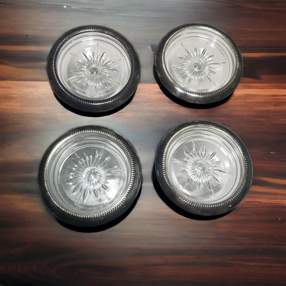 Unique Italian Genuine Crystal Silverplated Coaster by Leonard Set of-4 - Picture 6 of 6